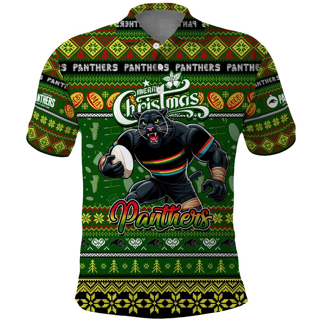Personalized Panthers Rugby Xmas Polo Shirt Australia NRL Mascot