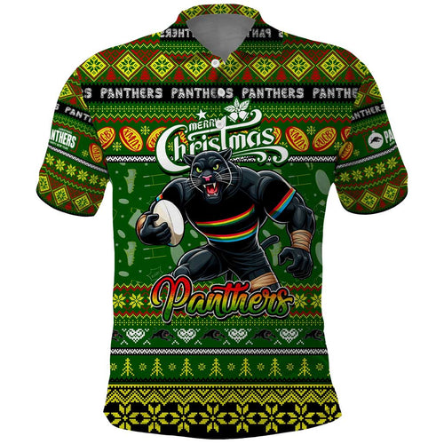 Personalized Panthers Rugby Xmas Polo Shirt Australia NRL Mascot