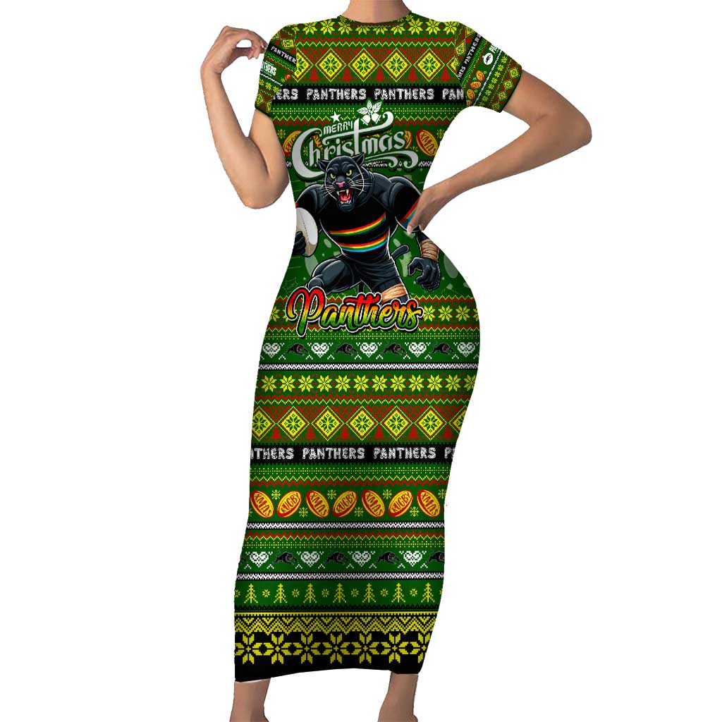 Personalized Panthers Rugby Xmas Short Sleeve Bodycon Dress Australia NRL Mascot
