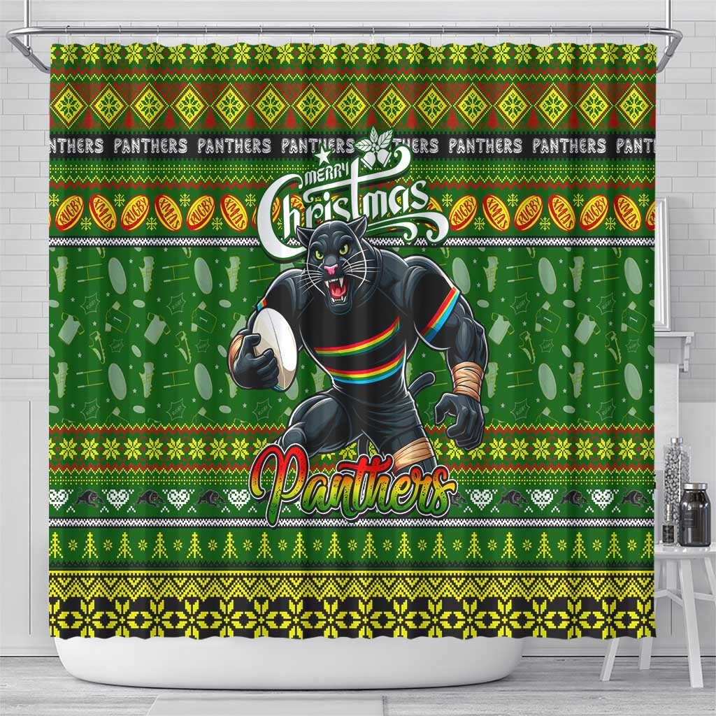 Panthers Rugby Xmas Shower Curtain Australia NRL Mascot