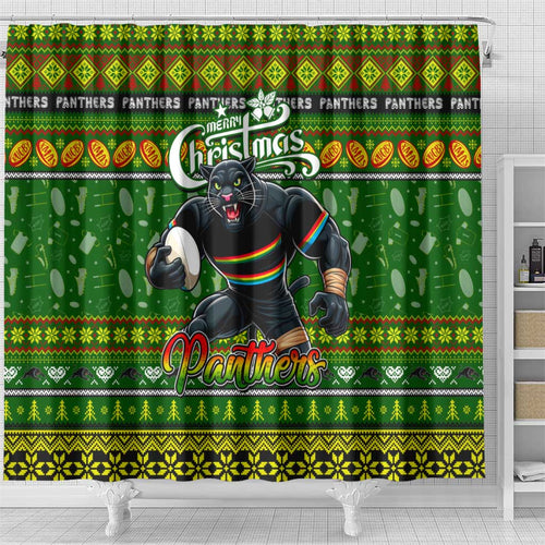 Panthers Rugby Xmas Shower Curtain Australia NRL Mascot