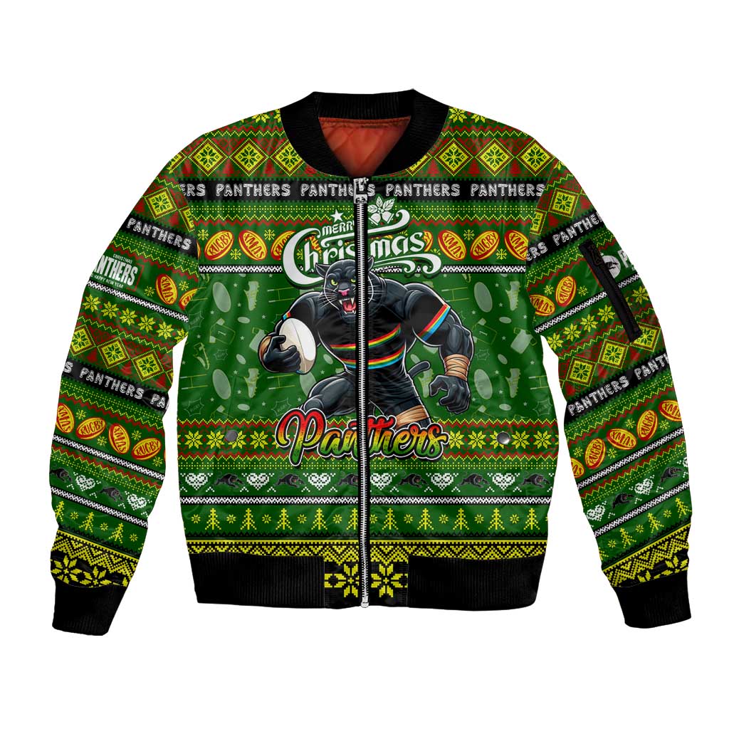 Personalized Panthers Rugby Xmas Sleeve Zip Bomber Jacket Australia NRL Mascot