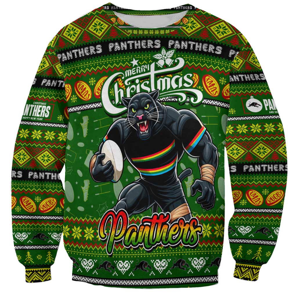 Personalized Panthers Rugby Xmas Sweatshirt Australia NRL Mascot