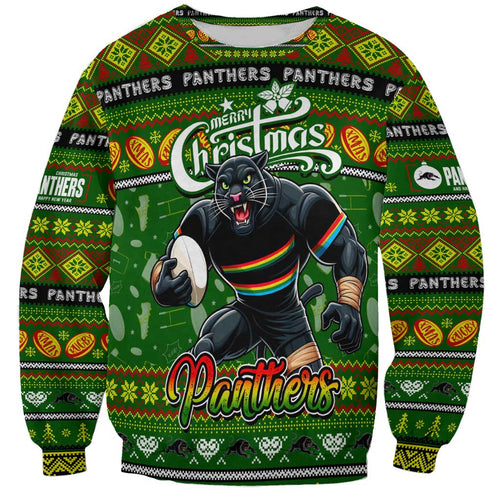 Personalized Panthers Rugby Xmas Sweatshirt Australia NRL Mascot