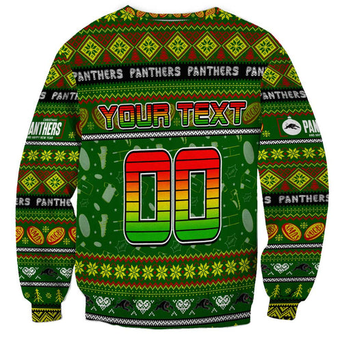 Personalized Panthers Rugby Xmas Sweatshirt Australia NRL Mascot
