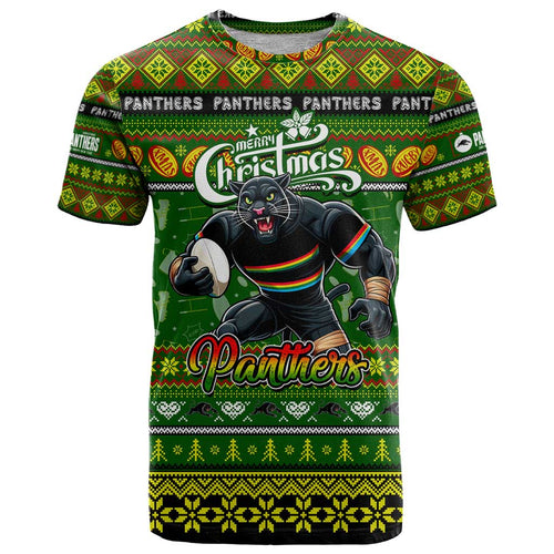Personalized Panthers Rugby Xmas T Shirt Australia NRL Mascot