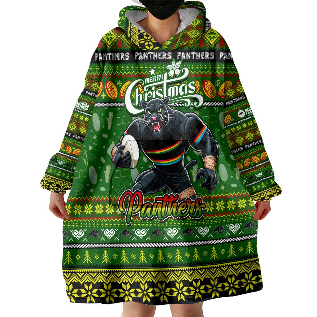 Personalized Panthers Rugby Xmas Wearable Blanket Hoodie Australia NRL Mascot