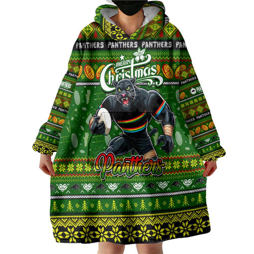 Personalized Panthers Rugby Xmas Wearable Blanket Hoodie Australia NRL Mascot