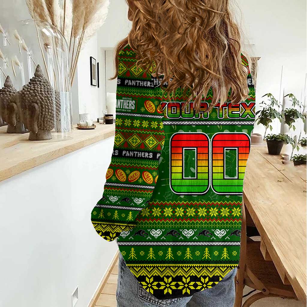 Personalized Panthers Rugby Xmas Women Casual Shirt Australia NRL Mascot
