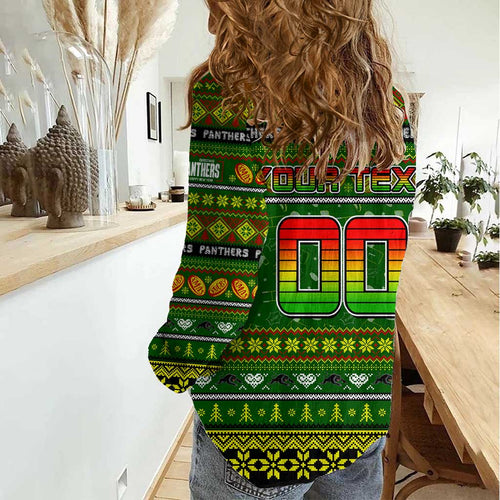 Personalized Panthers Rugby Xmas Women Casual Shirt Australia NRL Mascot