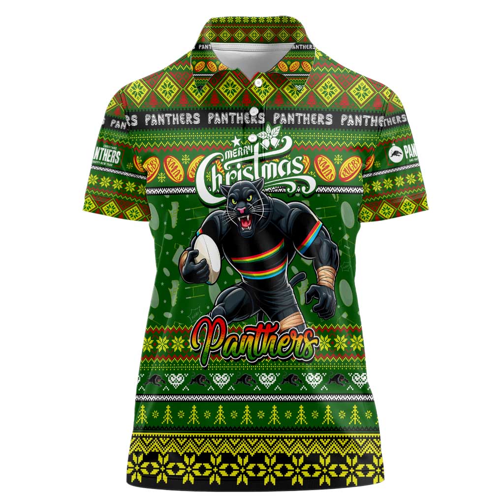Personalized Panthers Rugby Xmas Women Polo Shirt Australia NRL Mascot