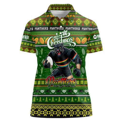 Personalized Panthers Rugby Xmas Women Polo Shirt Australia NRL Mascot