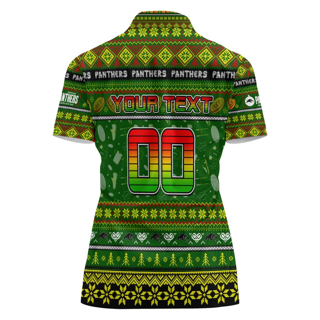 Personalized Panthers Rugby Xmas Women Polo Shirt Australia NRL Mascot