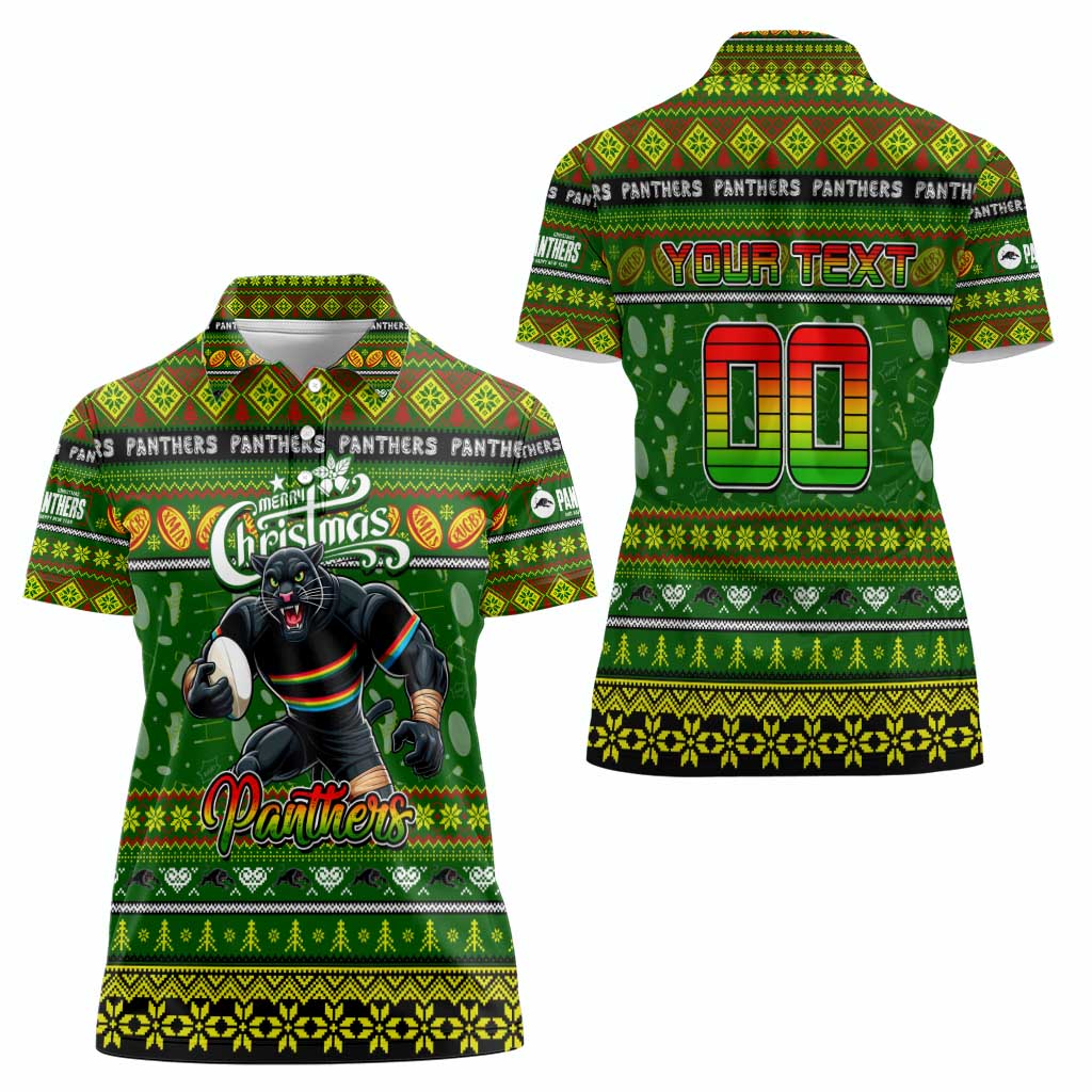 Personalized Panthers Rugby Xmas Women Polo Shirt Australia NRL Mascot