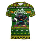 Personalized Panthers Rugby Xmas Women V-Neck T-Shirt Australia NRL Mascot