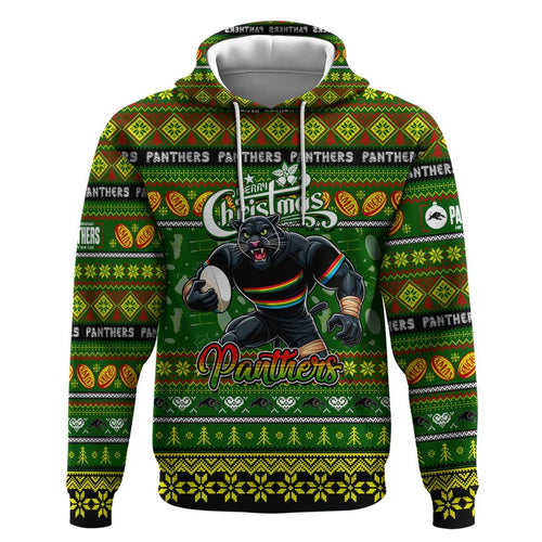 Personalized Panthers Rugby Xmas Zip Hoodie Australia NRL Mascot