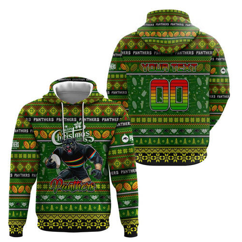 Personalized Panthers Rugby Xmas Zip Hoodie Australia NRL Mascot