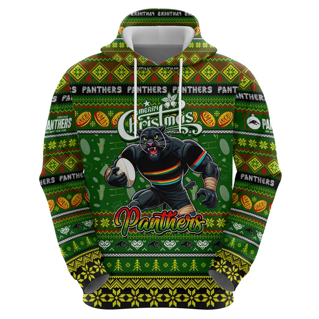 Personalized Panthers Rugby Xmas Zip Hoodie Australia NRL Mascot