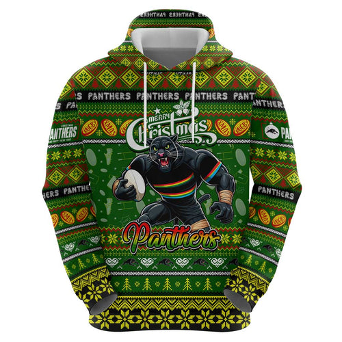 Personalized Panthers Rugby Xmas Zip Hoodie Australia NRL Mascot
