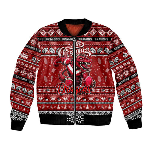 Personalized Dragons Rugby Xmas Bomber Jacket Australia NRL Mascot