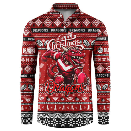 Personalized Dragons Rugby Xmas Button Sweatshirt Australia NRL Mascot
