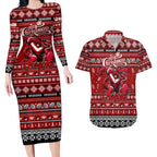 Personalized Dragons Rugby Xmas Couples Matching Long Sleeve Bodycon Dress and Hawaiian Shirt Australia NRL Mascot
