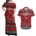 Personalized Dragons Rugby Xmas Couples Matching Off Shoulder Maxi Dress and Hawaiian Shirt Australia NRL Mascot
