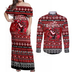 Personalized Dragons Rugby Xmas Couples Matching Off Shoulder Maxi Dress and Long Sleeve Button Shirt Australia NRL Mascot