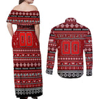 Personalized Dragons Rugby Xmas Couples Matching Off Shoulder Maxi Dress and Long Sleeve Button Shirt Australia NRL Mascot