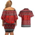 Personalized Dragons Rugby Xmas Couples Matching Off Shoulder Short Dress and Hawaiian Shirt Australia NRL Mascot