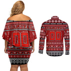 Personalized Dragons Rugby Xmas Couples Matching Off Shoulder Short Dress and Long Sleeve Button Shirt Australia NRL Mascot