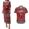 Personalized Dragons Rugby Xmas Couples Matching Puletasi and Hawaiian Shirt Australia NRL Mascot