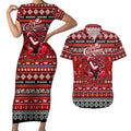 Personalized Dragons Rugby Xmas Couples Matching Short Sleeve Bodycon Dress and Hawaiian Shirt Australia NRL Mascot