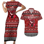 Personalized Dragons Rugby Xmas Couples Matching Short Sleeve Bodycon Dress and Hawaiian Shirt Australia NRL Mascot