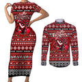 Personalized Dragons Rugby Xmas Couples Matching Short Sleeve Bodycon Dress and Long Sleeve Button Shirt Australia NRL Mascot
