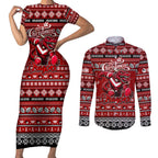 Personalized Dragons Rugby Xmas Couples Matching Short Sleeve Bodycon Dress and Long Sleeve Button Shirt Australia NRL Mascot