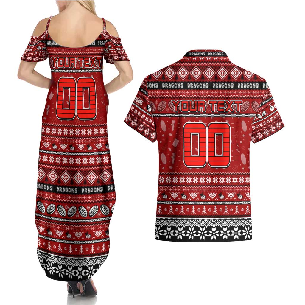 Personalized Dragons Rugby Xmas Couples Matching Summer Maxi Dress and Hawaiian Shirt Australia NRL Mascot