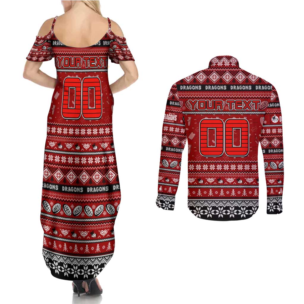 Personalized Dragons Rugby Xmas Couples Matching Summer Maxi Dress and Long Sleeve Button Shirt Australia NRL Mascot
