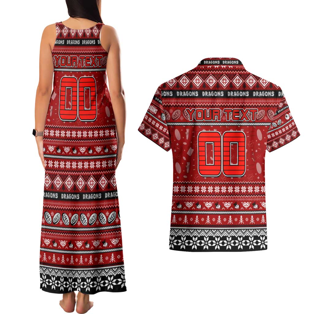 Personalized Dragons Rugby Xmas Couples Matching Tank Maxi Dress and Hawaiian Shirt Australia NRL Mascot