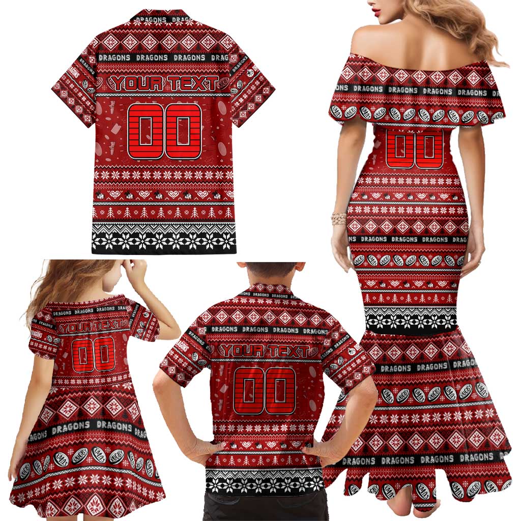 Personalized Dragons Rugby Xmas Family Matching Mermaid Dress and Hawaiian Shirt Australia NRL Mascot