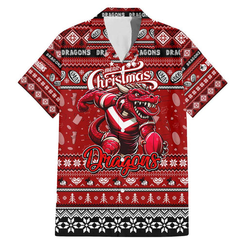 Personalized Dragons Rugby Xmas Family Matching Mermaid Dress and Hawaiian Shirt Australia NRL Mascot
