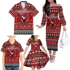 Personalized Dragons Rugby Xmas Family Matching Off The Shoulder Long Sleeve Dress and Hawaiian Shirt Australia NRL Mascot