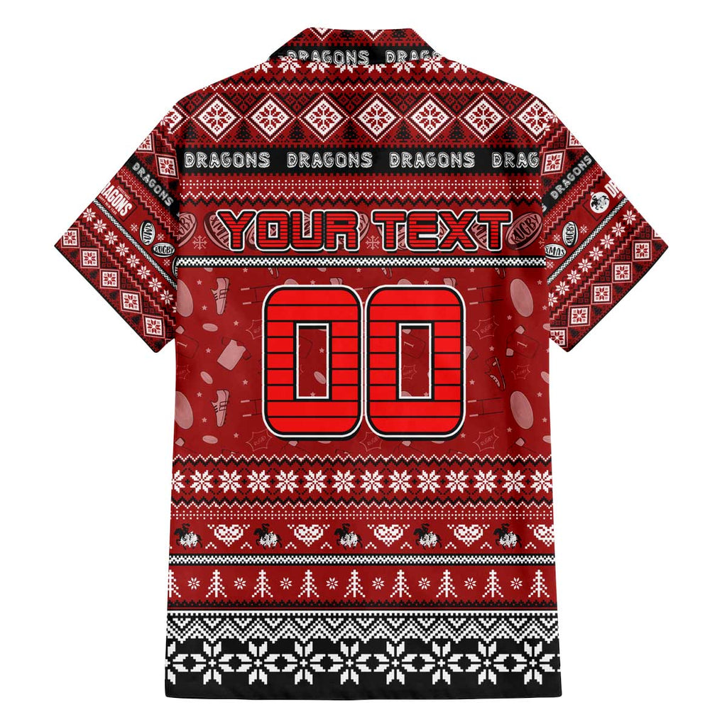 Personalized Dragons Rugby Xmas Family Matching Off The Shoulder Long Sleeve Dress and Hawaiian Shirt Australia NRL Mascot