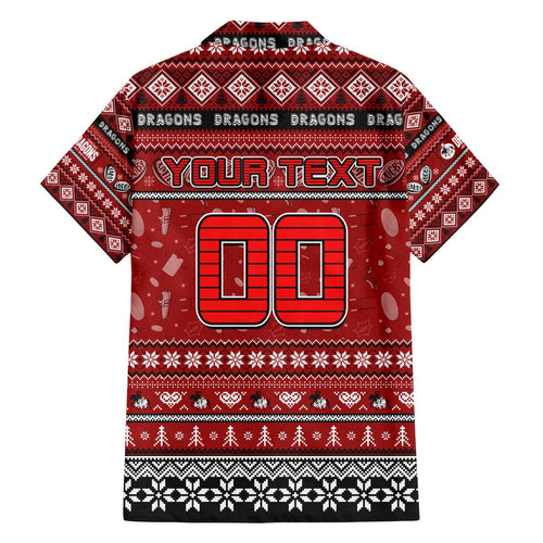 Personalized Dragons Rugby Xmas Family Matching Off The Shoulder Long Sleeve Dress and Hawaiian Shirt Australia NRL Mascot
