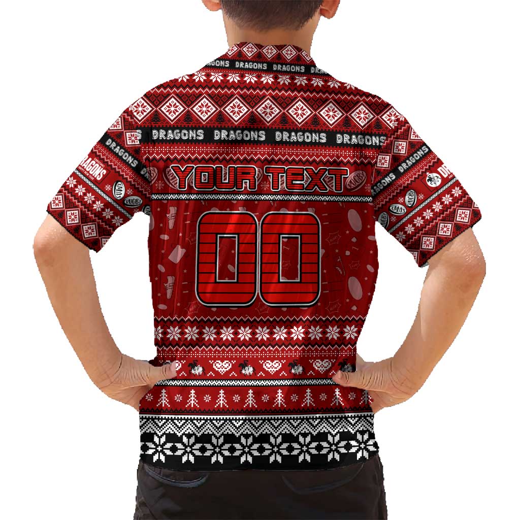 Personalized Dragons Rugby Xmas Family Matching Off Shoulder Short Dress and Hawaiian Shirt Australia NRL Mascot