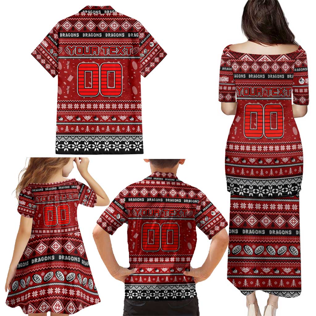 Personalized Dragons Rugby Xmas Family Matching Puletasi and Hawaiian Shirt Australia NRL Mascot