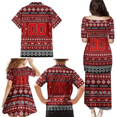 Personalized Dragons Rugby Xmas Family Matching Puletasi and Hawaiian Shirt Australia NRL Mascot