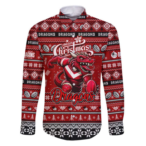 Personalized Dragons Rugby Xmas Family Matching Puletasi and Hawaiian Shirt Australia NRL Mascot