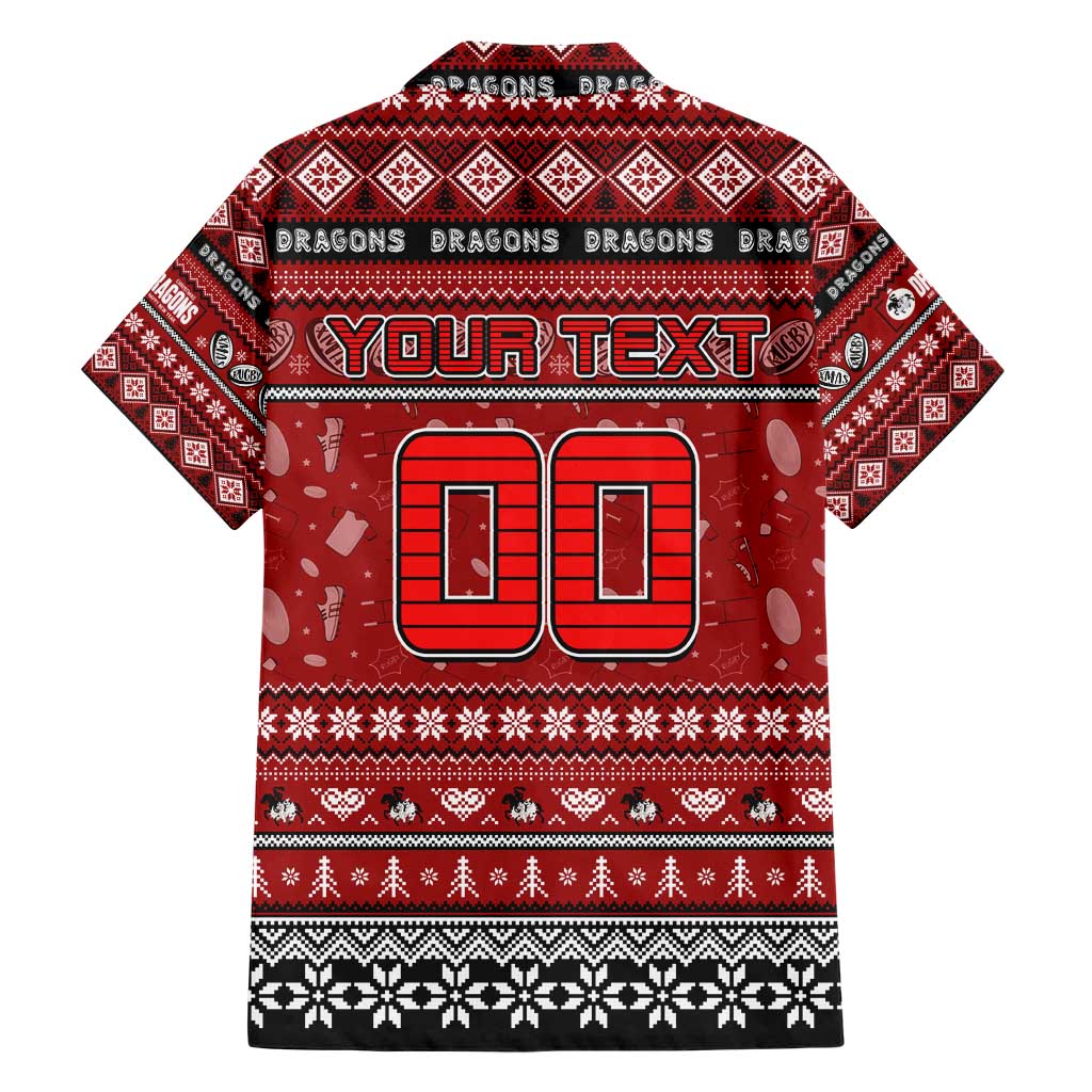 Personalized Dragons Rugby Xmas Family Matching Short Sleeve Bodycon Dress and Hawaiian Shirt Australia NRL Mascot