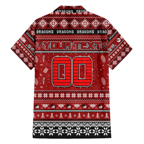 Personalized Dragons Rugby Xmas Family Matching Short Sleeve Bodycon Dress and Hawaiian Shirt Australia NRL Mascot